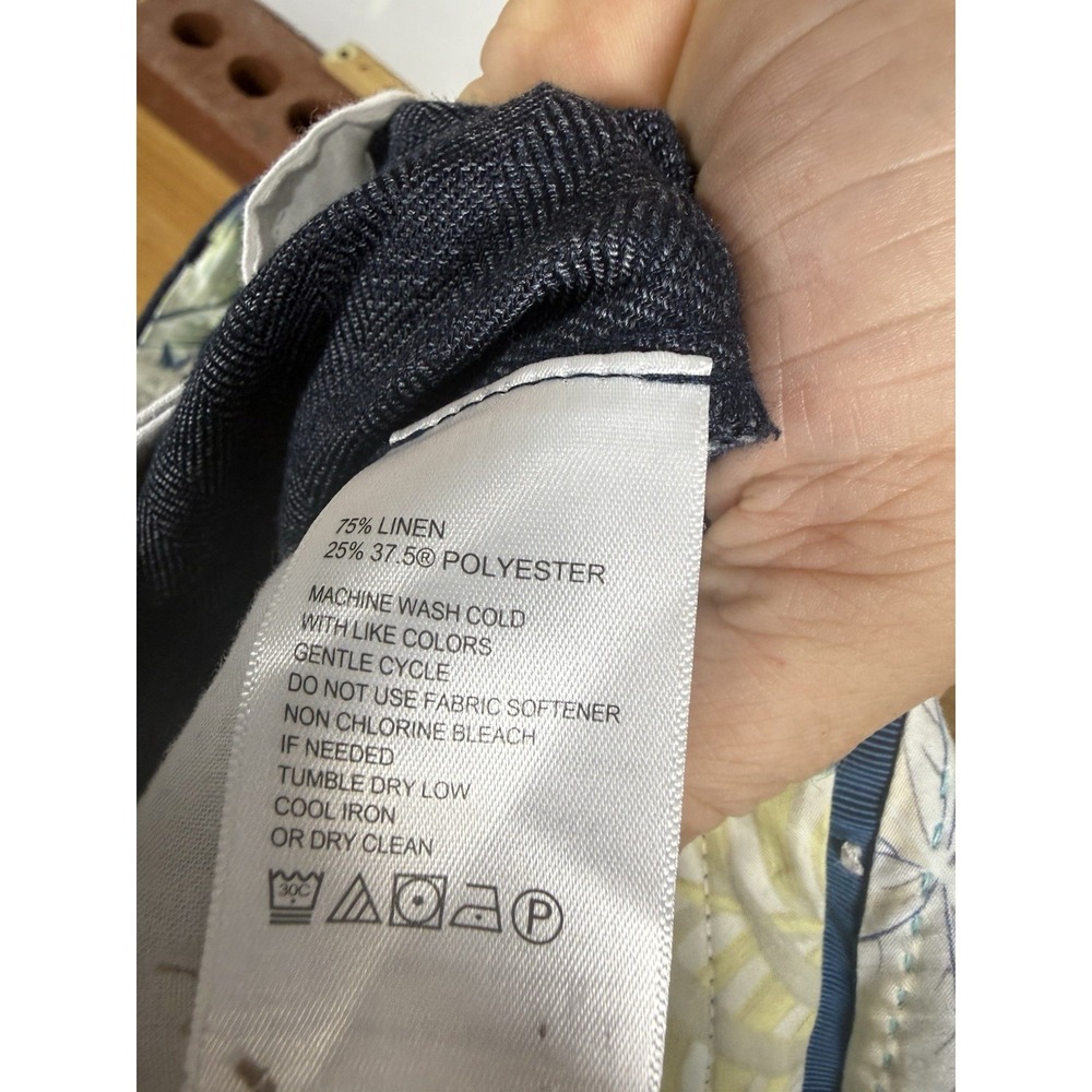 Tommy Bahama Beach Linen Blend Mens Pants Size 42x30 Gray Blue Herringbone Chino - Picture 5 of 7